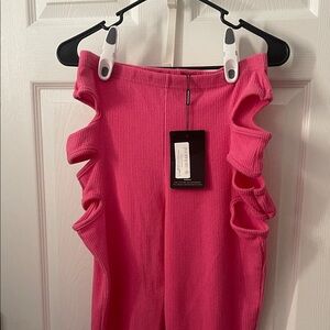 PLT hot pink ribbed cut out legging